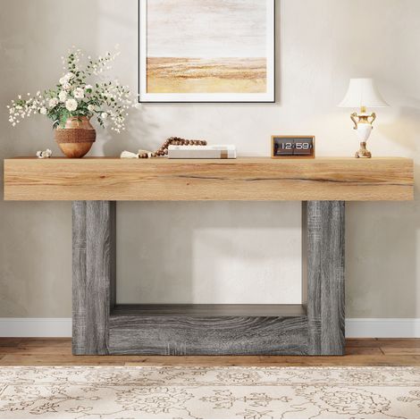 Consolle 160x30x82,5 cm in pannelli effetto legno naturale con vano contenitore FloraGrace (1/5)