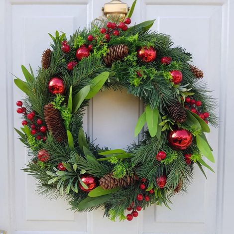 Guirlande De Noël - Pour Porte D'Entrée Et Fenêtres Extérieures - En Plastique - 40 X 40 X 5 Cm - Rouge - 1 Pièce (1/5)