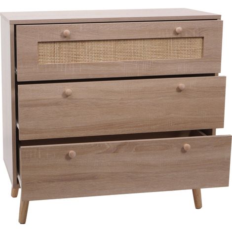 Décoshop26 – Commode 3 tiroirs en rotin kubu – Surface mélaminée résistante – Dimensions 78x80x39 cm – 40006540