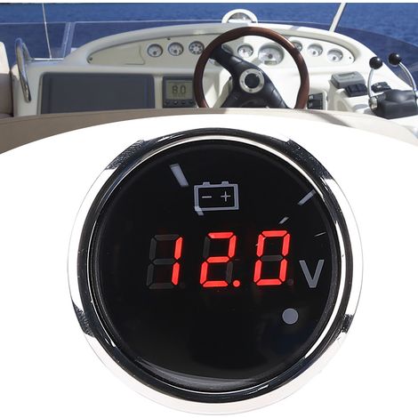2-Zoll-Batteriespannungsanzeige mit LED-Digitalanzeige, IP67 wasserdicht, intelligenter Alarm, universell für Boote und Autos, schwarz (1/5)