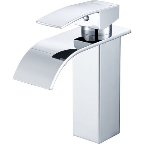 High pressure waterfall faucet, bathroom mixer tap, bathroom faucet, single lever mixer, sink faucet, bathroom, chrome (1/5)