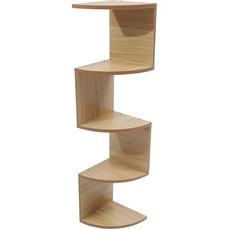 Étagère Murale en Bois à 5 Niveaux, Bibliothèque d'angle Convertible en Bois, Rangement Mural Pratique, Couleur Noyer Clair, pour Maison et Décoration Intérieure, Support Mural (1/5)