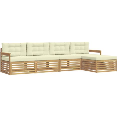 Outdoor Sofa Set with Cushion 5 pcs White and Cream Polyester vidaXL (1/5)