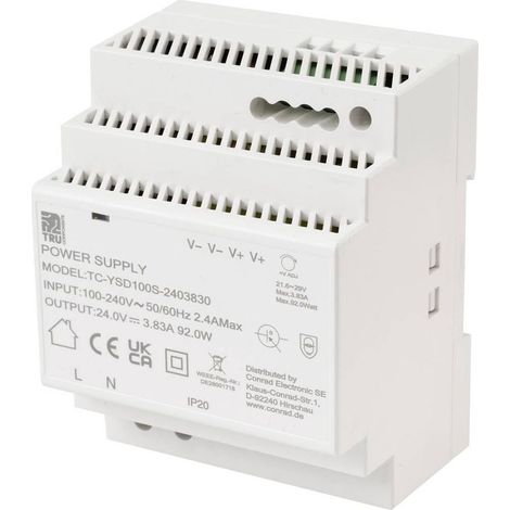 TC-13710888 Alimentation rail DIN Consommation (veille) 0.3 W 24 V/DC 3.83 A 92 W Nbr. de sorties:1 x Co (1/4)