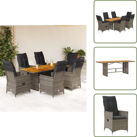 The Living Store Ensemble à manger de jardin et coussins 7 pcs gris rotin - Chaise de jardin (1/5)