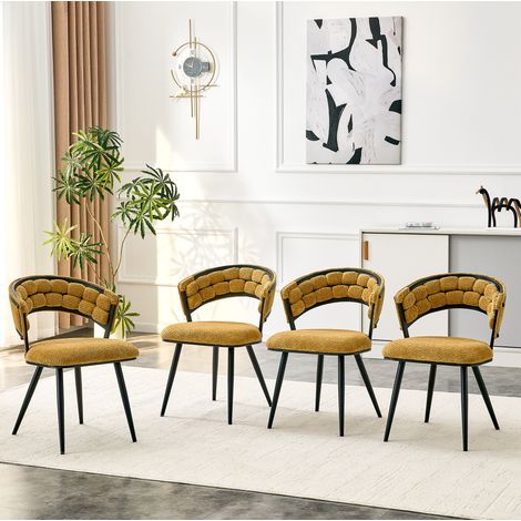 Chaises salle manger 2 pièces velours jaune métal noir OKMYHOME (1/5)