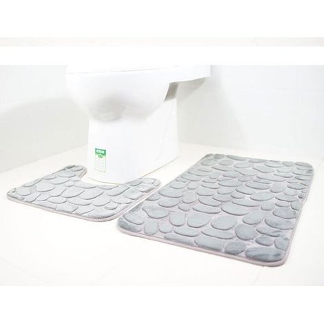 Tapis de Toilette et Tapis de Bain,2 pièces,Microfibre,Polyester,Dos en Caoutchouc antidérapant,Séchage Rapide (Gris)-Fei Yu
