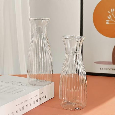 Vase transparent à rayures pour compositions florales, vase hydroponique, vase en plastique à motif spiralé (1/5)