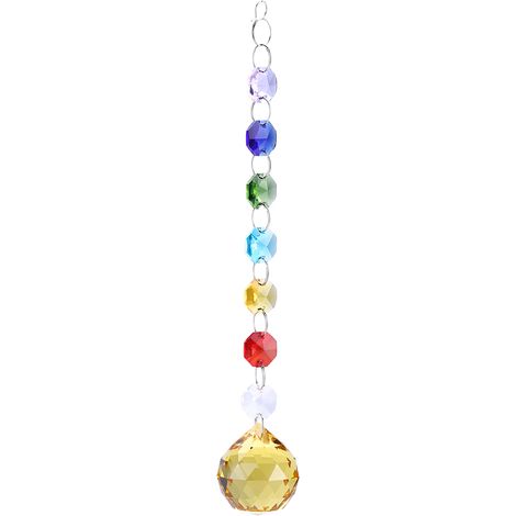 Suspension de fenêtre artisanale boule de cristal arc-en-ciel prismes lampe lustre décoration Noël jaune