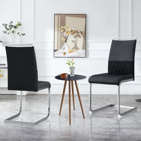 Set di 2 sedie da pranzo moderne, schienale in ecopelle e lino, sedia laterale con schienale imbottito, schienale a righe orizzontali per sala da pranzo, cucina, ufficio, nero