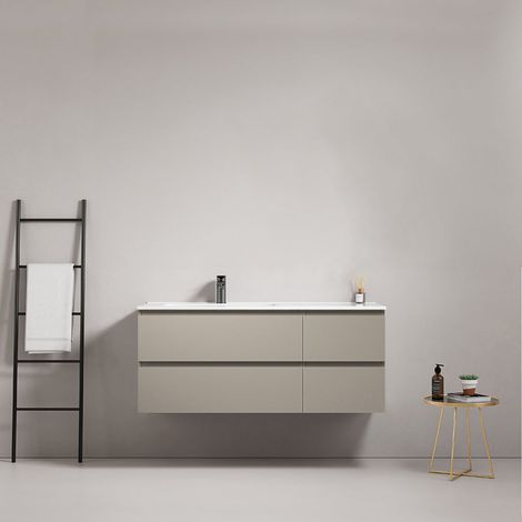 Mobile bagno sospeso 120 cm Grigio Cenere Lavabo a Sinistra in Ceramica Senza Specchio - Fiji Paint (1/5)