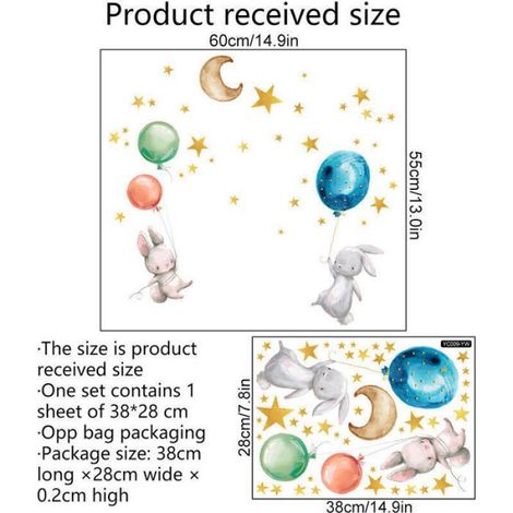 Stickers Muraux Fluorescent Enfants, Lune Étoiles Lapins et Ballons Etoiles Phosphorescentes Plafond Mural Lumineux Au (1/4)