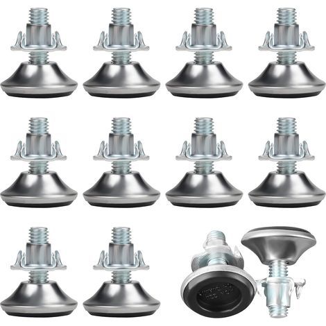 12 Pcs Pied Reglable pour Meuble M8 x 30 mm - Pied Verin Reglable Moyen avec Patin Polypropylène et Écrou en T - Patin Réglable pour Pieds de Table, Chaise, Canapé & Lit (1/4)