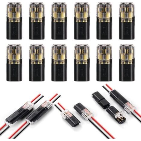 Connecteurs de Fil Basse Tension, 12 Pièces 2 Broches Cable Connectors Connecteur Electrique pour Câble 18-22 AWG (Noir)