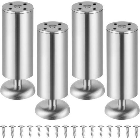 Pieds De Meuble - Acier Inoxydable - Charge Max 250 Kg - Réglables 1 À 10 Mm - Pour Canapé Lit Table Salle De Bain - Lot De 4 - Hauteur 15 Cm