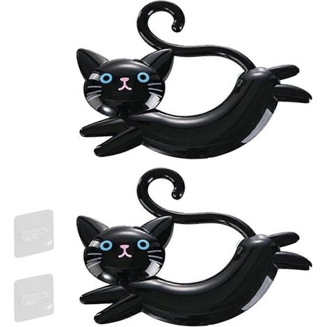 Porte-serviettes mural en forme de chat, porte-serviettes mignon sans perçage, porte-serviettes à motif dessin animé à fixer derrière la porte (1/4)