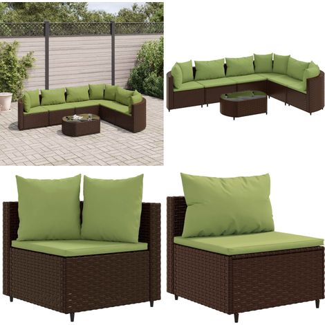 Salon de jardin avec coussins 7 pcs marron résine tressée - Salon De Jardin - Canapé D'extérieur - Meuble De Jardin - Set Salon De Jardin - Résine Tressée - Home & Living (1/5)