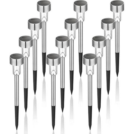 Lot de 12 lampes solaires en acier inoxydable à lumière blanche (4,5x29,5cm) YYV (1/4)