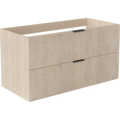 AICA Meuble de salle de bain suspendu 100 cm Chêne + 2 tiroirs, avec Poignées - sans compter vasque