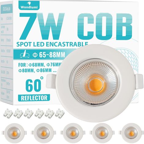6x Spot LED Encastrable Dimmable Extra Plat 7W,4000K Blanc Neutre Trou Ø65mm,Ø68mm,Ø80mm,Spot de Plafond Blanc COB 220V 600LM Pour Cuisine Chambre Salon