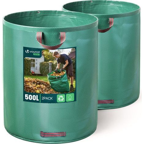 0 – 2er-Packung 500-Liter-Abfallsäcke – 60 kg Fassungsvermögen – 3 verstärkte Griffe – 150 g/m² Polypropylen – Wiederverwendbar und langlebig (1/5)