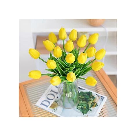 10 künstliche Tulpen aus PU-Latex mit realistischer Haptik, ideal für Blumensträuße, Gestecke und Dekorationen für Zuhause, Zimmer, Hochzeiten, Partys und Tischdekorationen (Gelb)