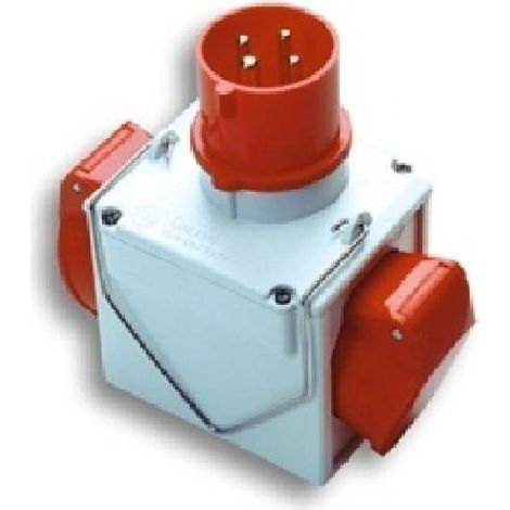 Adaptateur Industriel 380V avec Prise et 2 Prises Cee IP44 - 16A couleur rouge 73111 (1/2)
