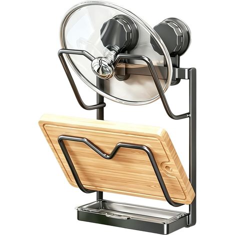 Porte-couvercle de casserole à ventouse Avec Bac Récupérateur Range-Couvercles Organisateur Porte De Placard, Ustensiles De Cuisine, Planche À Découper, Camping-Car, Et Dortoir, Et (1/5)