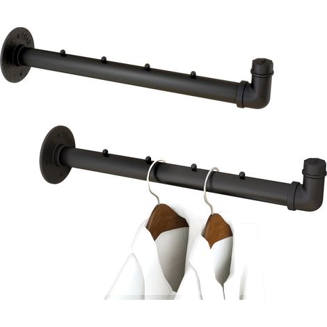 Lot de 2 Tringle à Vêtement Murale, 40cm Métal Portant à Vêtements Murale Industriel, Multifonctionnelle Barre à Vêtements Murale Pour Chambre à Coucher, Salle de Bain, Noir TYJ008H-2 (1/5)