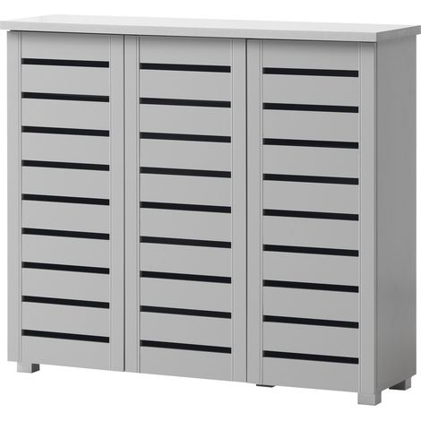 Large 3 Door Shoe Cabinet Storage Unit Multiple Light Grey (1/4)