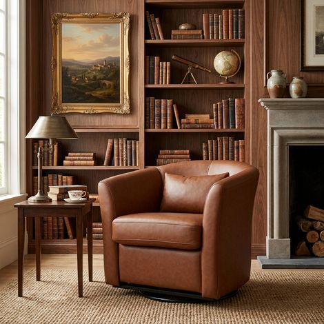 Drehsessel Wohnzimmer – Kunstleder Relaxsessel mit Rundfuß, Lesesessel – Braun (1/5)