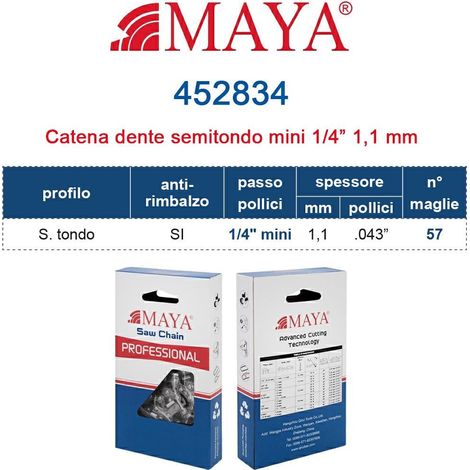 Catena Motosega 1/4" - 1,1 mm .043" - 57 maglie Prof. S.tondo con antirimbalzo 452834