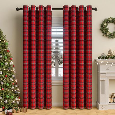 H 244 x l 132 cm 1 pièce Rideau opaque, à carreaux, motif maison de campagne, vintage, rouge, occultant, avec œillets, pour salon, chambre à coucher (1/4)