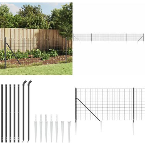 Recinzione Metallica con Picchetti Ancoraggio Antracite 1x10 m - Recinzione da giardino - Recinzione con pali