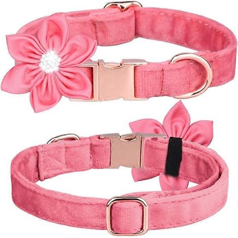 Prince Katzenhalsband, Schmuck für Katzen und Hunde, funkelnde Blumenschleife, glänzender Kristall, rosa Samt, Größe M.