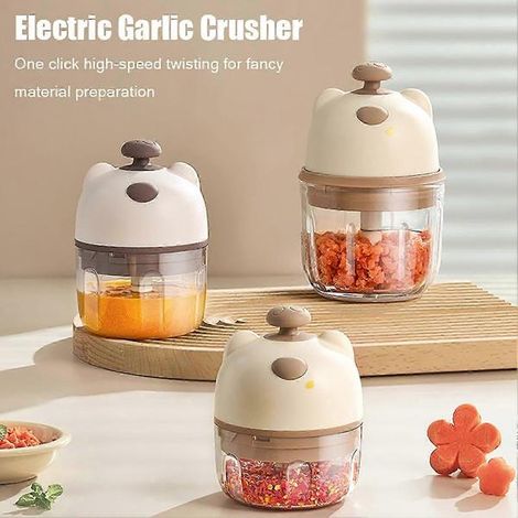 Hachoir à ail électrique avec lames en acier inoxydable, mini robot culinaire pour hacher et réaliser des purées, ustensile de cuisine portable idéal pour la maison, le camping et les voyages. (1/3)