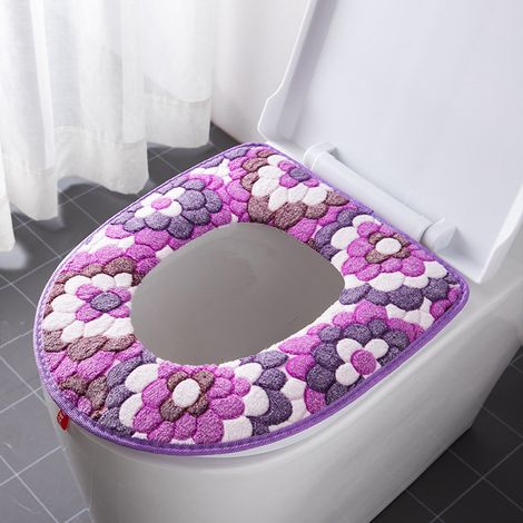 Couvre-Abattant De Toilette Oblong - 42 cm x 36 cm - En Polyester Extensible Et Lavable - Pour Abattant Allongé - Lot De 1 (1/5)