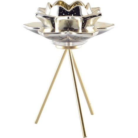 Chandelier Bougeoir Haut en Verre en Forme de Fleur Coloris Doré 12,5 x 12,5 x 17,5 cm - PANGIVO (1/4)
