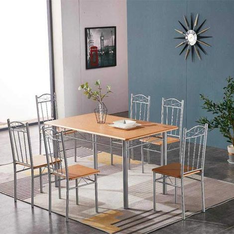 Set tavolo con 6 sedie effetto legno chiaro 140x80 cm - Salone (1/4)