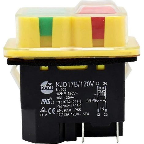Interrupteur électromagnétique industriel étanche Kedu kjd17b 120 V/16 A à 4 broches, bouton-poussoir marche/arrêt (1/5)