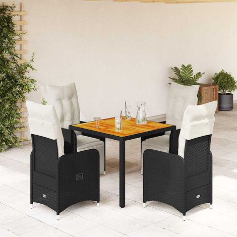 5-tlg. Garten-Bistro-Set mit Kissen Schwarz Poly Rattan (1/5)