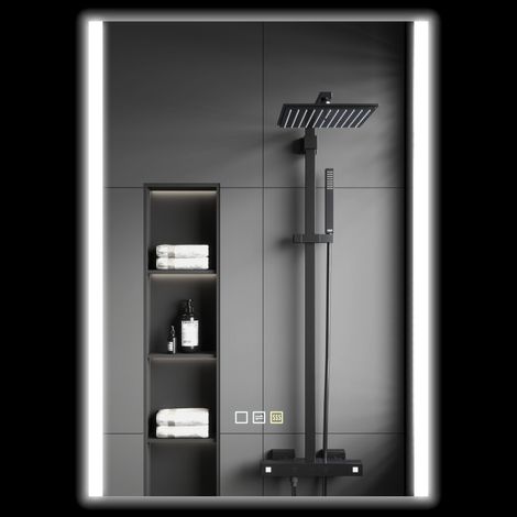 Miroir de salle de bain avec éclairage LED à 3 couleurs et fonction mémoire, en verre trempé, 70 x 50 x 3 cm, argent