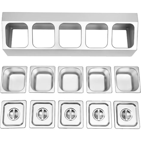 Étagère à épices, Acier inoxydable 201, 86 x 22,5 x 22 cm, 5 Contenants, Capacité 1,5 L chacun, Poids net 4,3 kg (1/5)