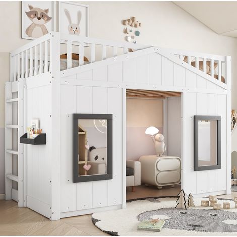 Cama infantil 90x200 cm con escalera y barandilla DESVIAE (1/5)