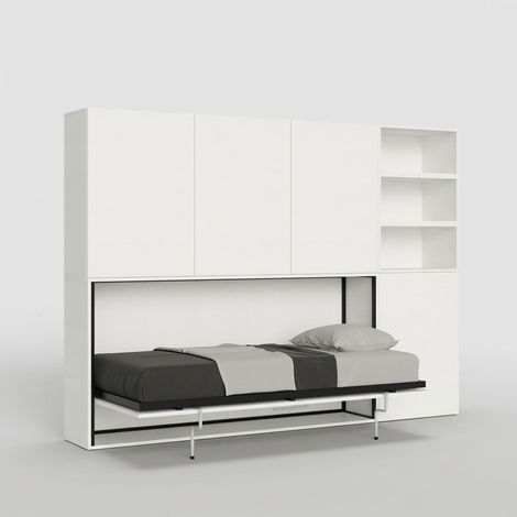 Cama individual plegable horizontal con librería blanca Kando F (1/5)