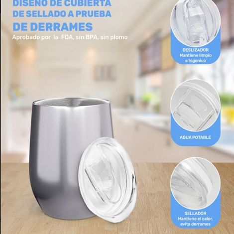 Gobelet + paille + goupillon + couvercle + goupillon Swig en acier inoxydable, forme créative en U, 35 cl, pour vin rouge, 304, grande forme de coquille d'œuf, acier naturel (1/5)