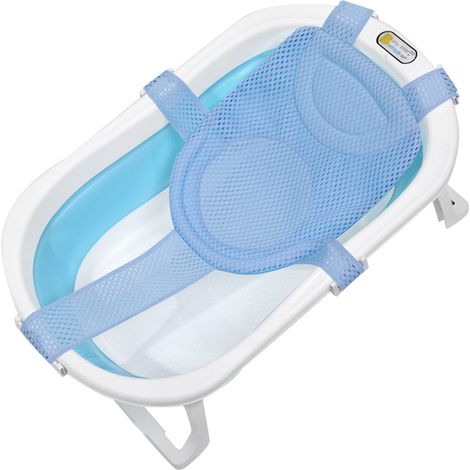 1 chaise de bain pour bébé, réglable, en filet polyester, avec coussin tête, convient à la plupart des baignoires (1/5)