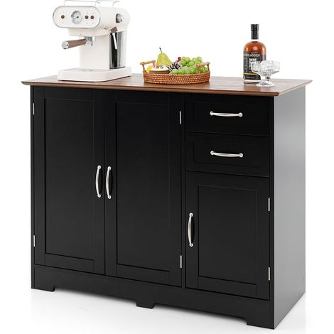 COSTWAY Credenza Buffet, Armadio di Stoccaggio Moderno con 2 Ante e 2 Cassetti, Ripiano Regolabile, per Cucina, Sala da Pranzo, 100 x 40 x 78 cm (Nero) (1/5)