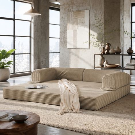 Sofá cama convertible de 2 plazas 190x78x65 cm en tela beige -FLORAGRACE (1/5)