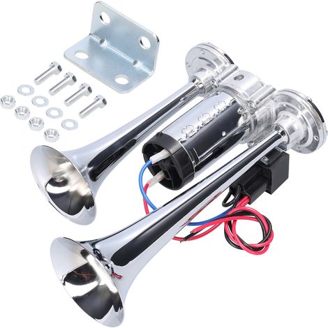 12V 110dB Doppelhorn-Elektrohupe, leistungsstark, mit Kompressor und Relais, für Auto, LKW, SUV, Transporter und Boot. (1/5)